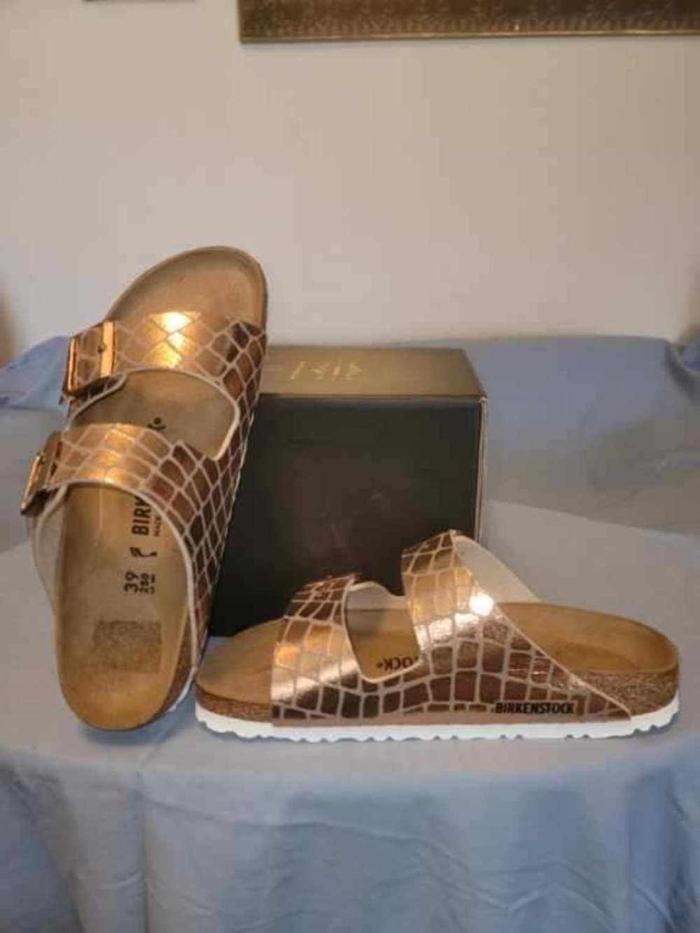 Birkenstock Kids Madrid Metallic Rose Gold Slide Sandals